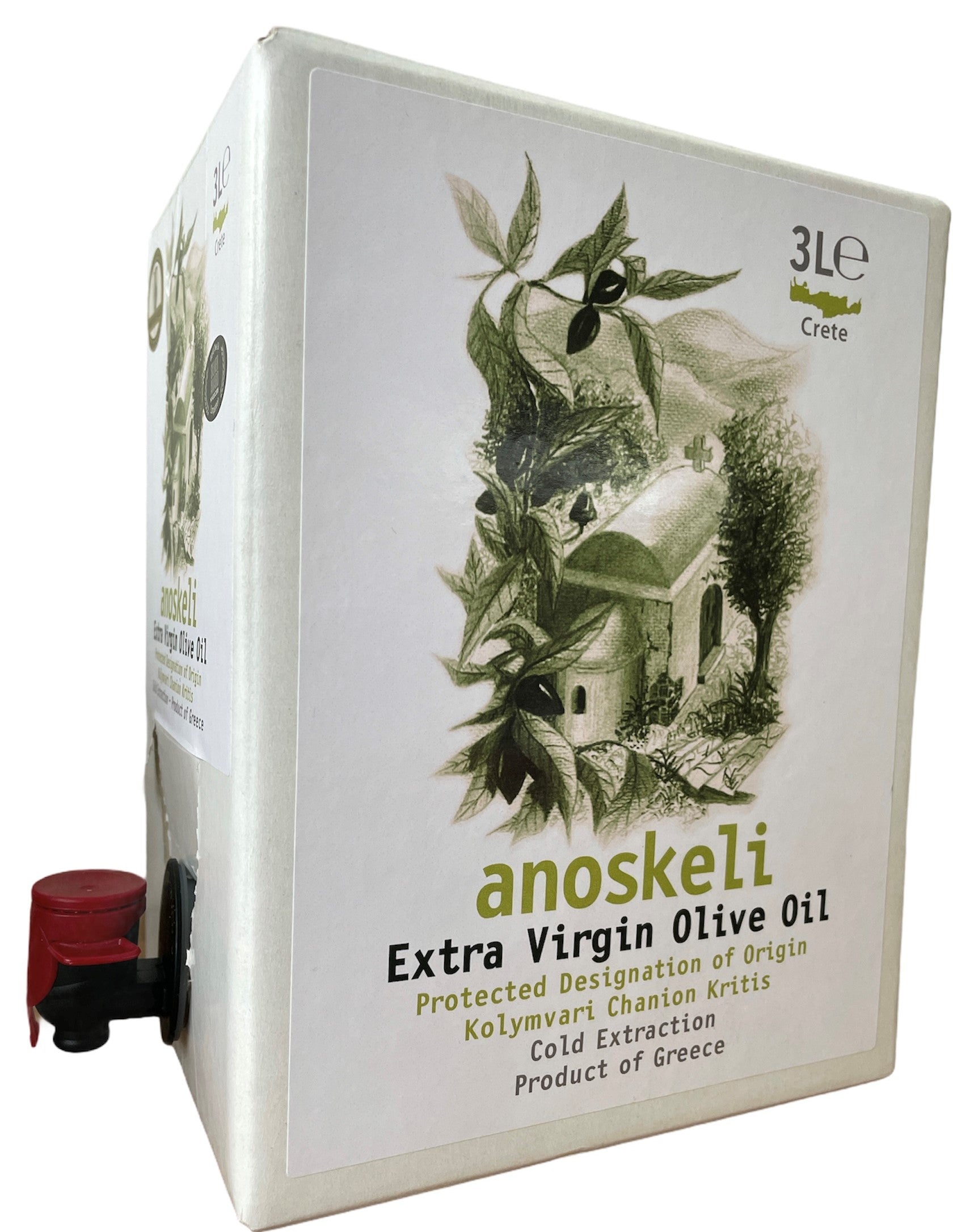 Olivenolie, 3 liter Bag-In-Box, fra landsbyen Anoskeli, Kreta